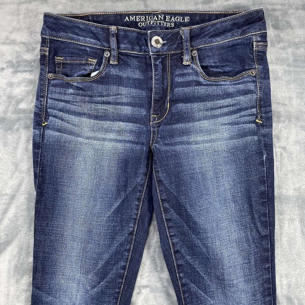 American Eagle Jeans Women 8 Regular Blue Low Rise Skinny Kick Dark Wash Stretch - Picture 2 of 10